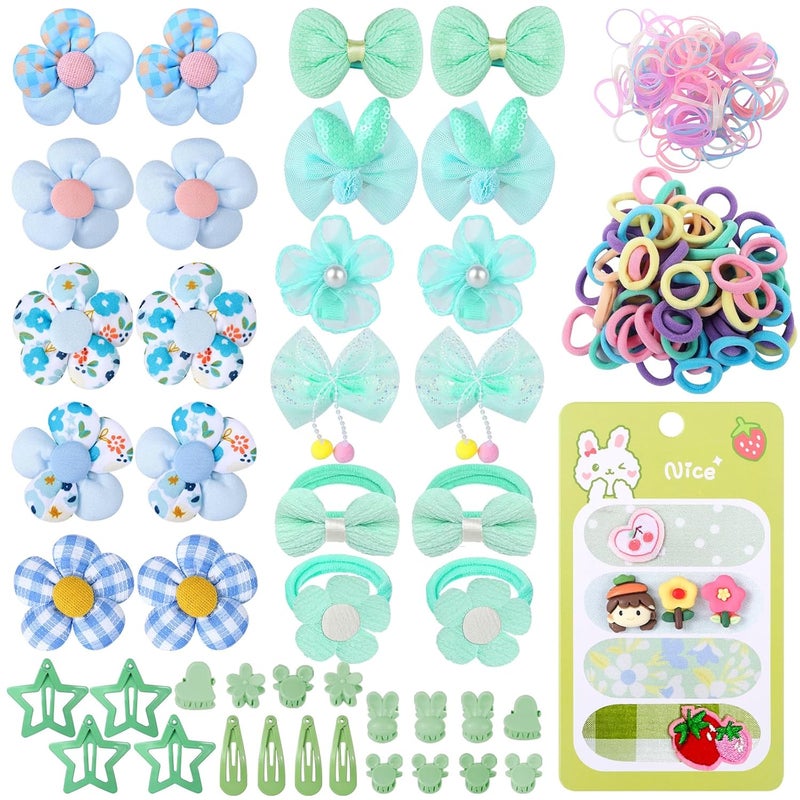 Cherocito 400 Pcs Baby Girls Hair Accessories Set,Baby Girls Hair Ties,Flower Bows Rubber Bands,Hair-friendly Hair Clip,Soft Elastic Hair Bands,Claw Clip(Green) - Image 1
